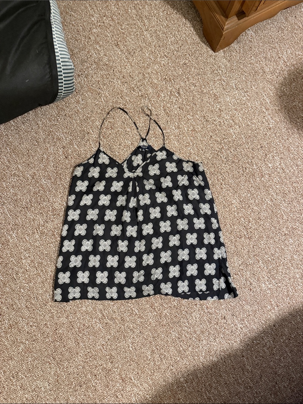 Madewell Black Tank with White Floral Medallion Print